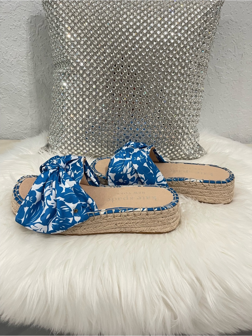 Kate Spade Blue Floral Knot Espadrille Slide Sandals - Picture 6 of 6